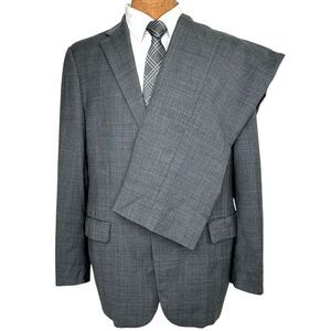 Hickey Freeman Suit Mens 42R 36x31 Gray Worsted Wool Milburn II